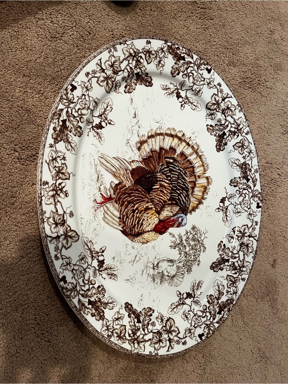 Williams Sonoma Brown and Cream Turkey Oval Serving Platter